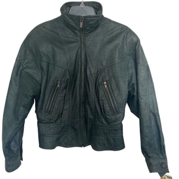 Wilsons Leather Adventure Bound Vintage 80s Army Green Moto Leather Jacket - Picture 1 of 16